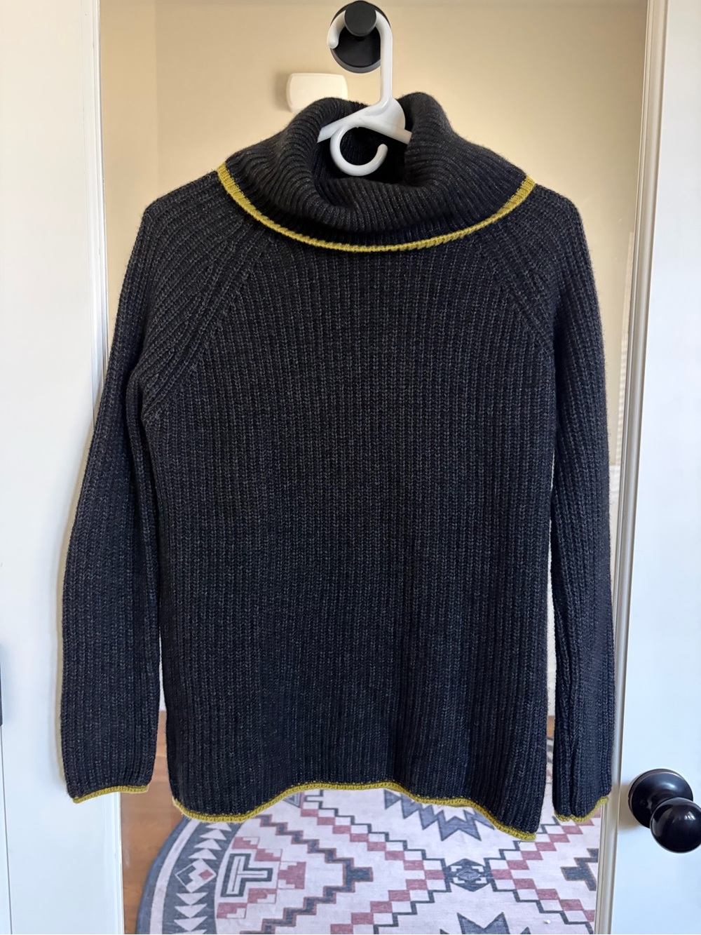 Bartolini Charcoal Cowl-Neck Sweater with Yellow Trim